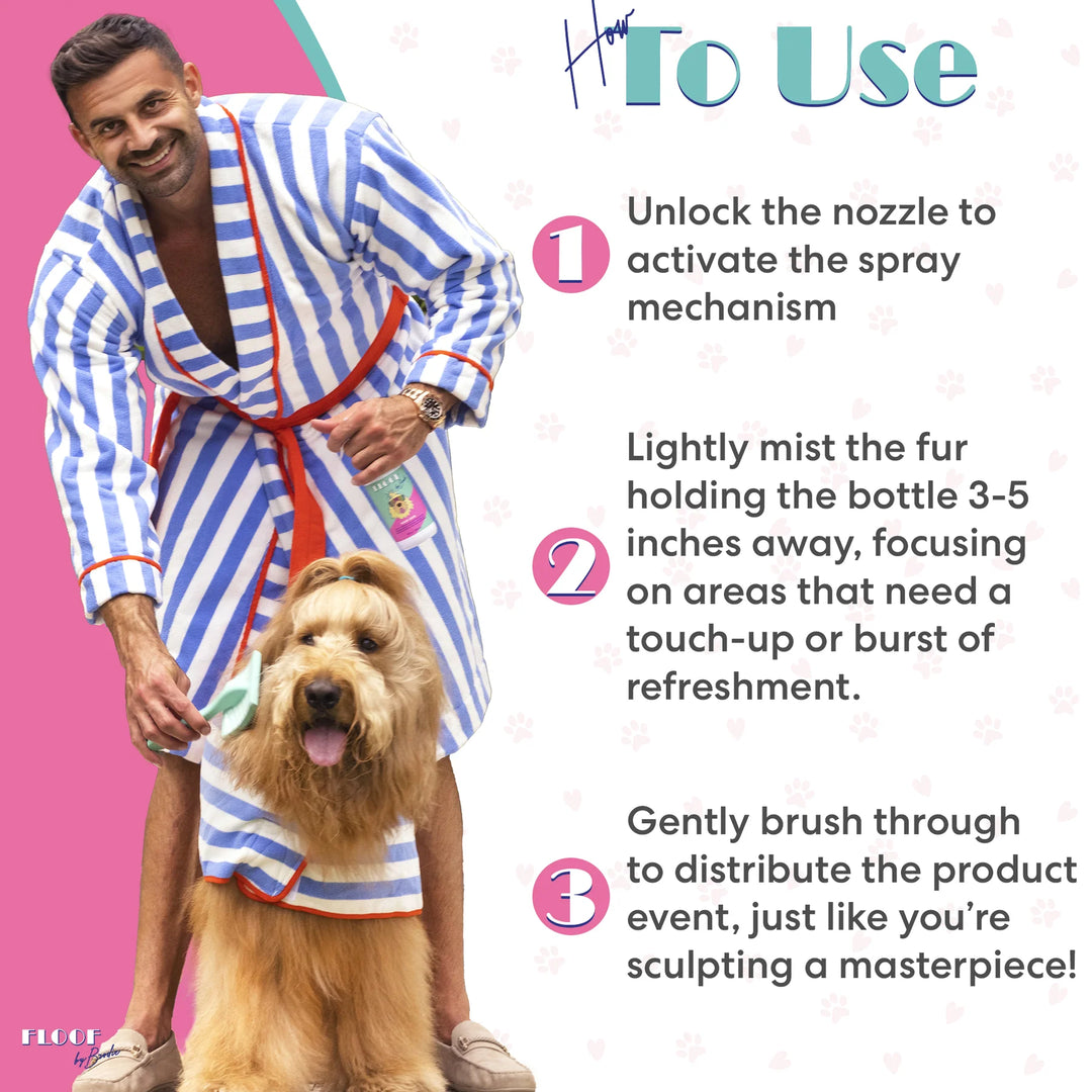 Floof Style Duo - Floof Juice and Brodie Brush - Dog Grooming Brush and Conditioner + Detangler for All Coat Types